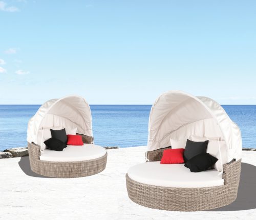 Grey Wicker with Taupe Cushions & Canopy Hospitality Rattan Sapphire Outdoor Collection Canopy Daybed