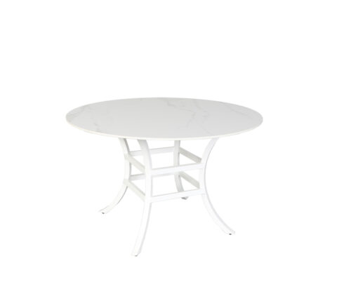 Monaco 48" Round Stone Dining Table Carrara White / White